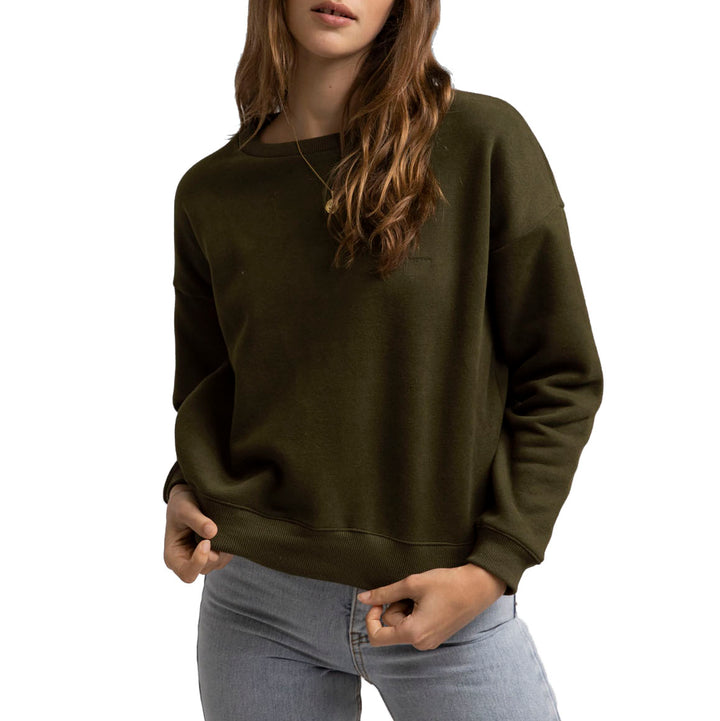 Rhythm Classic Crew Neck Fleece Sweater - Women's Olive