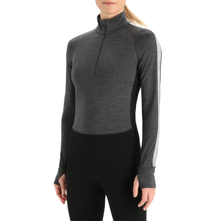Icebreaker 260 ZoneKnit Long-Sleeve Half Zip Top - Women's Jet Heather/Black/Metro Heather/CB