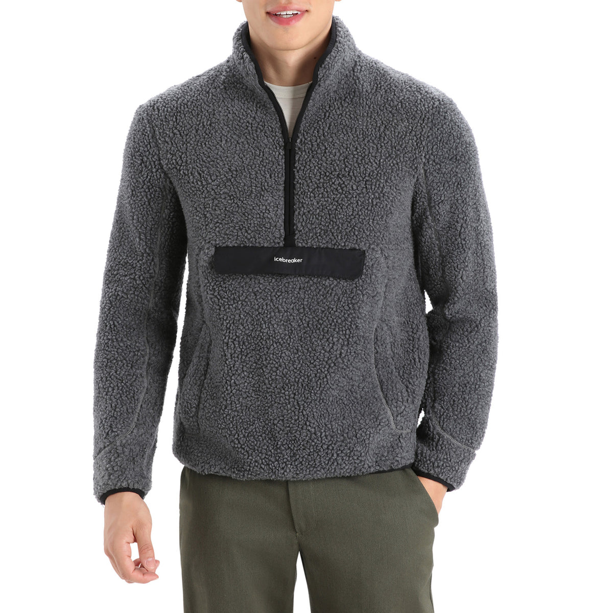 Icebreaker RealFleece™ High Pile Long-Sleeve Half Zip Top - Men's Gritstone Heather/Black