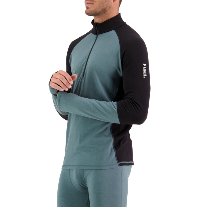 MONS ROYALE Olympus Half Zip Top - Men's Burnt Sage/Black