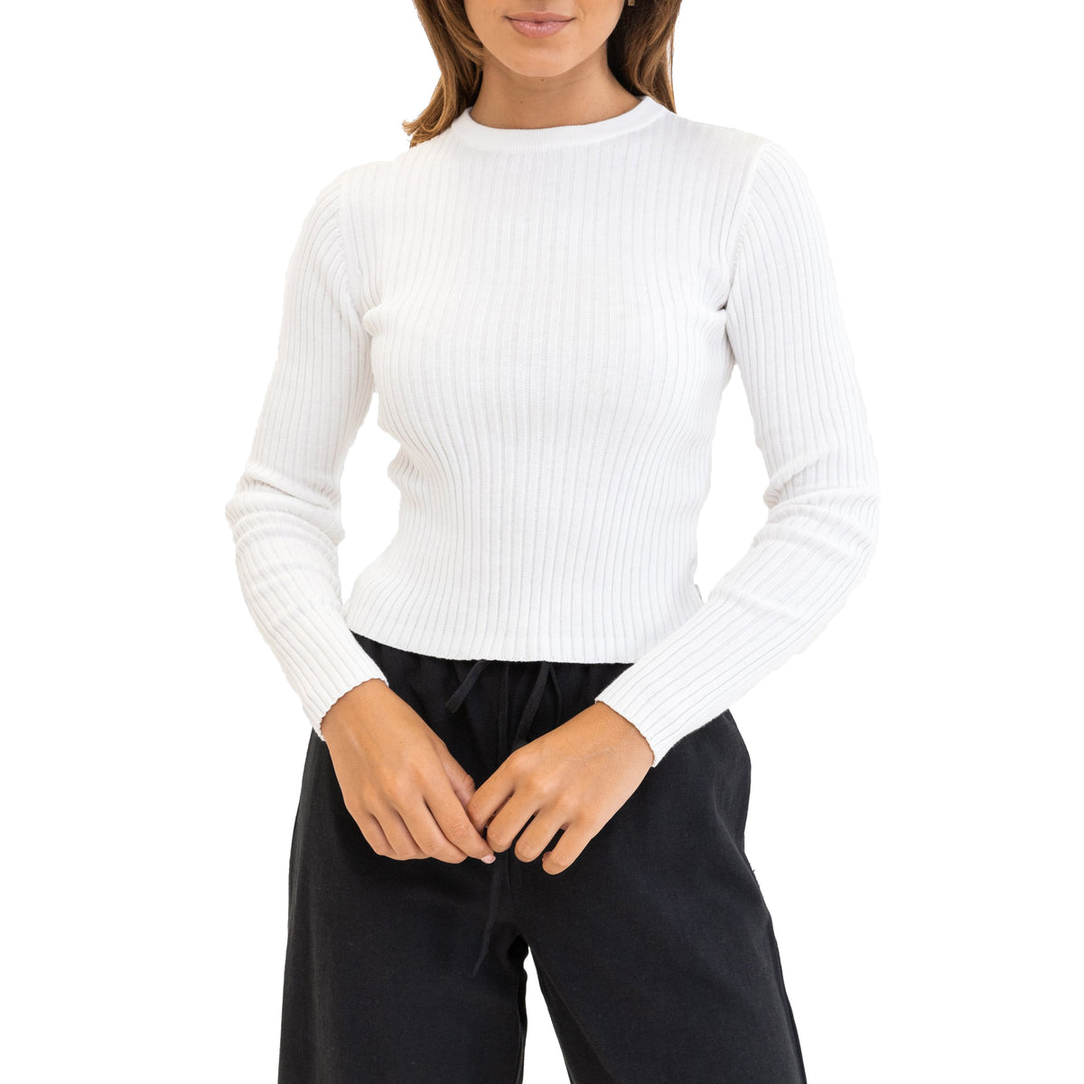 Rhythm Classic Knit Long Sleeve Top - Women's White