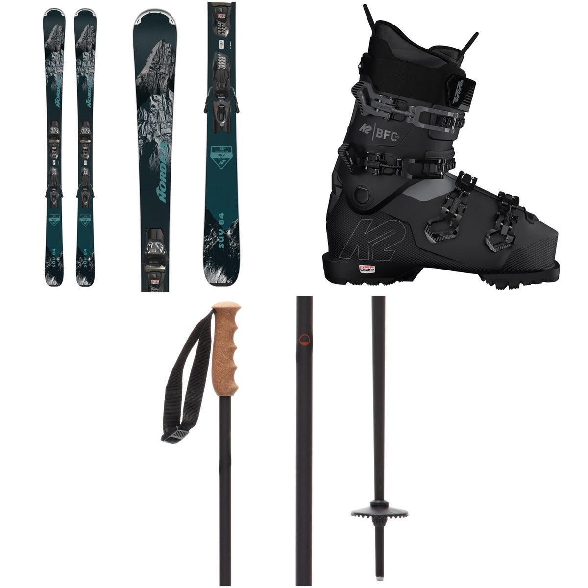 Nordica SUV 84 + TP2 Compact FDT Ski Bindings + K2 BFC 80 Ski Boots + Season Aluminum Ski Poles 2023