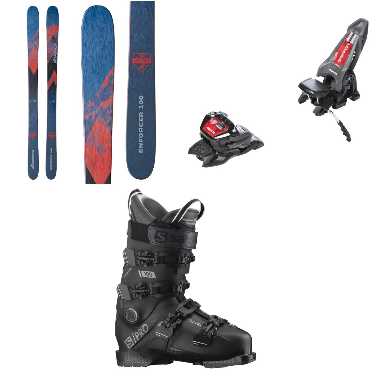 Nordica Enforcer 100 Skis + Marker Griffon 13 ID Ski Bindings + Salomon S/Pro 100 GW Ski Boots 2023