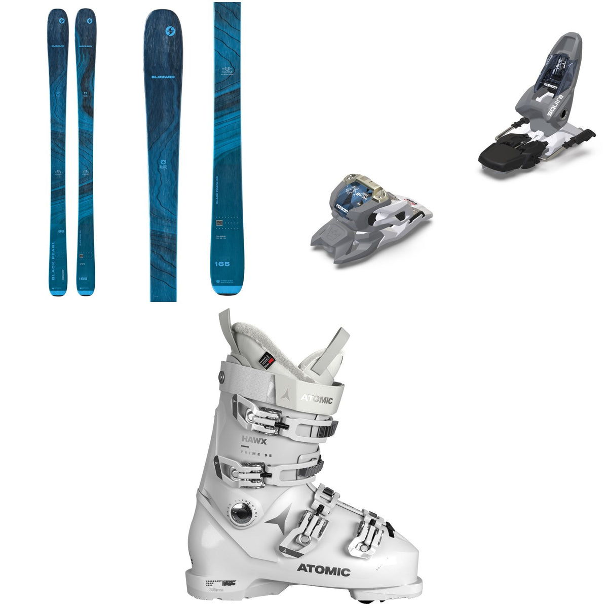 Blizzard Black Pearl 88 Skis + Marker Squire 11 Ski Bindings + Atomic Hawx Prime 95 W Ski Boots - Women's