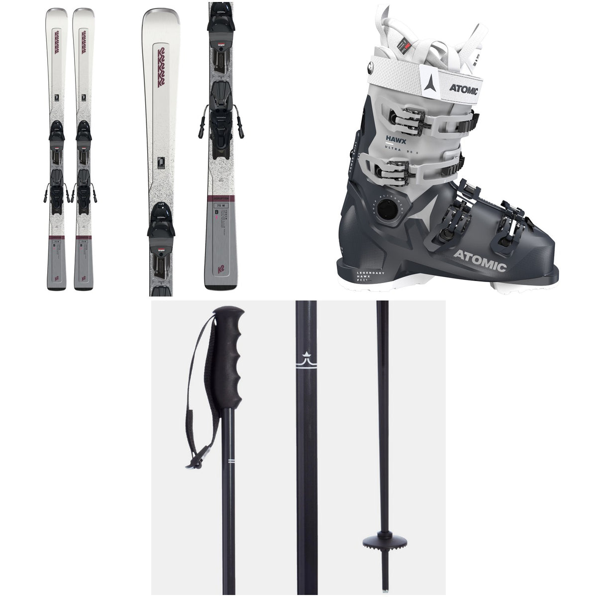 K2 Disruption 75 Skis + ERP 10 Bindings + Atomic Hawx Ultra 95 S W GW Ski Boots - Women's + evo Merge Ski Poles 2023