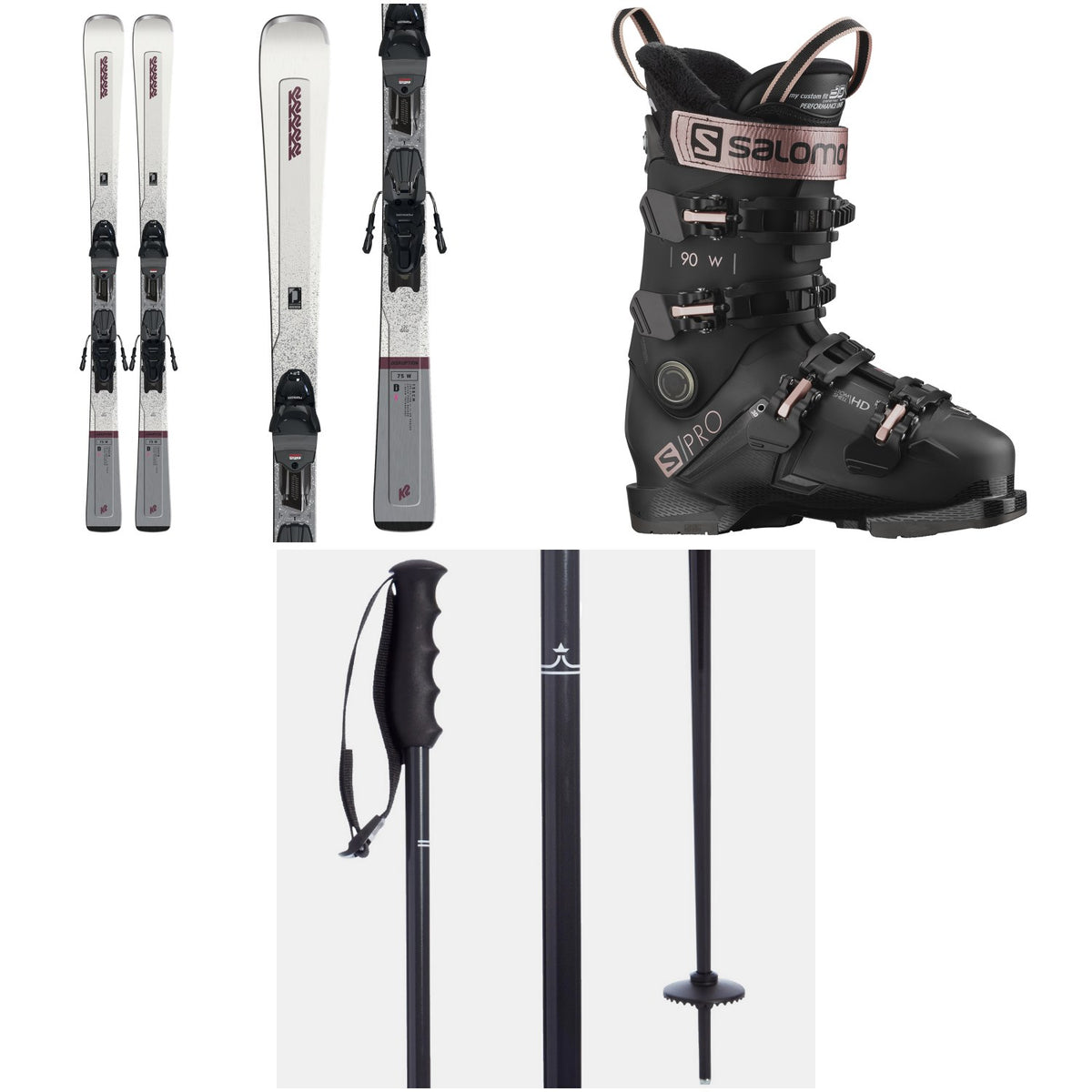 K2 Disruption 75 Skis + ERP 10 Bindings + Salomon S/Pro 90 W GW Ski Boots - Women's + evo Merge Ski Poles 2023