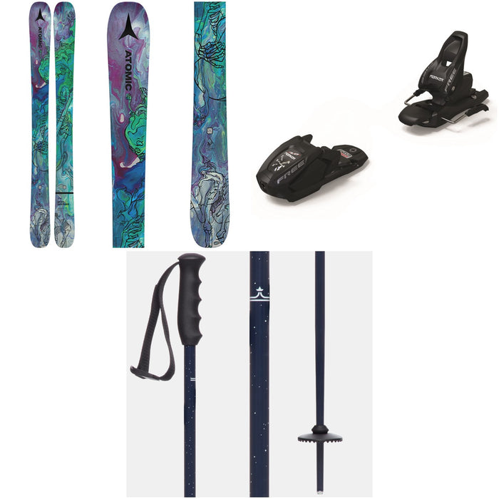Atomic Bent Chetler Mini Skis + Marker Free 7 Ski Bindings + evo Lil Send'r Adjustable Ski Poles - Kids'