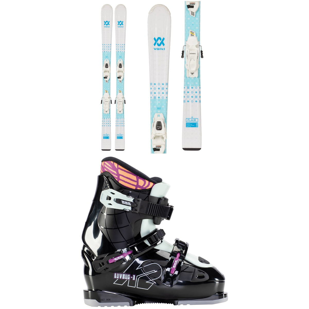 Völkl Flair Jr Skis + vMotion 4.5 GW Bindings + K2 Luvbug 3 Ski Boots - Kids' 2023