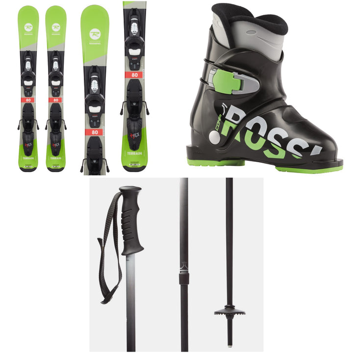 Rossignol Terrain Skis + Look Kid-X 4 Bindings + Comp J1 Ski Boots - Kids' 2020 + evo Lil Send'r Adjustable Ski Poles