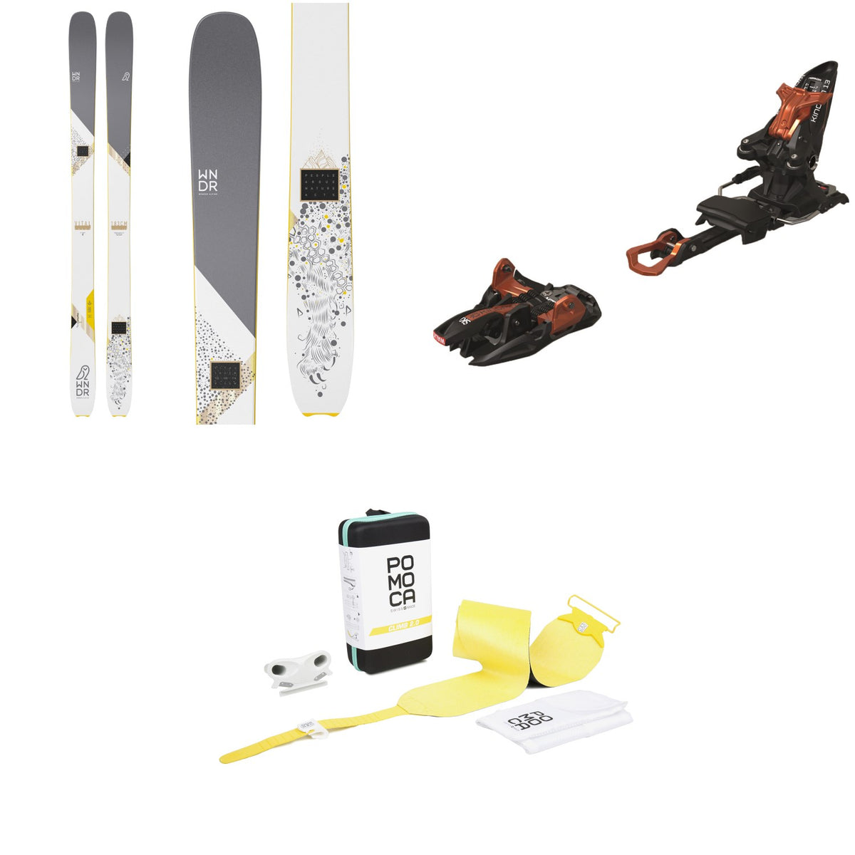 WNDR Alpine Vital 100 Camber Skis 2022 + Marker Kingpin 13 Alpine Touring Ski Bindings 2020 + Pomoca Climb 2.0 Climbing Skins