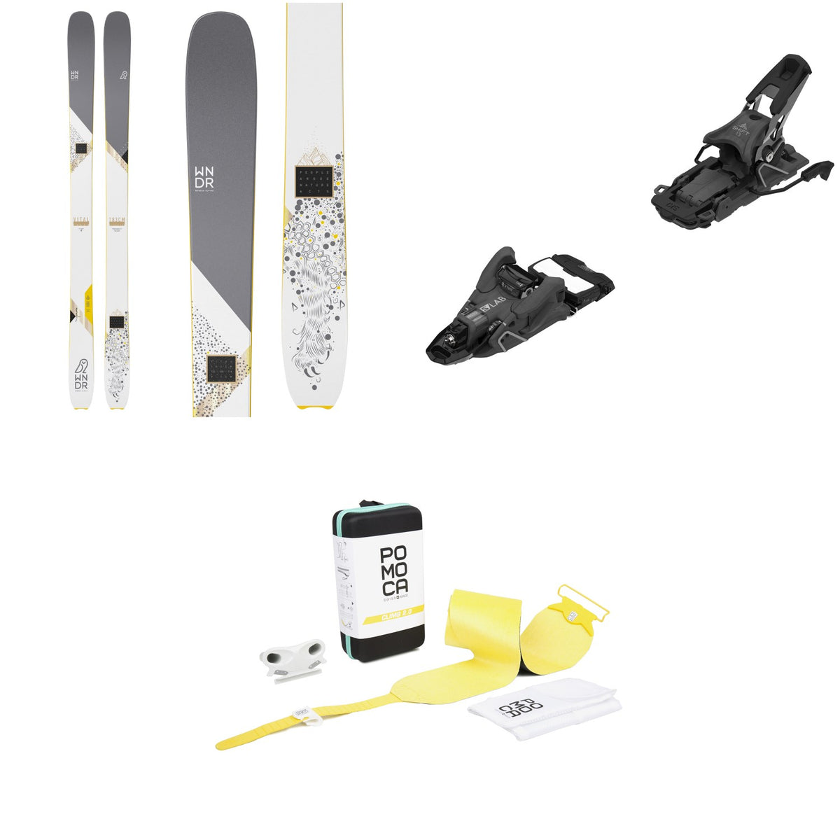WNDR Alpine Vital 100 Camber Skis 2022 + Salomon S/Lab Shift MNC 13 Alpine Touring Ski Bindings 2023 + Pomoca Climb 2.0 Climbing Skins