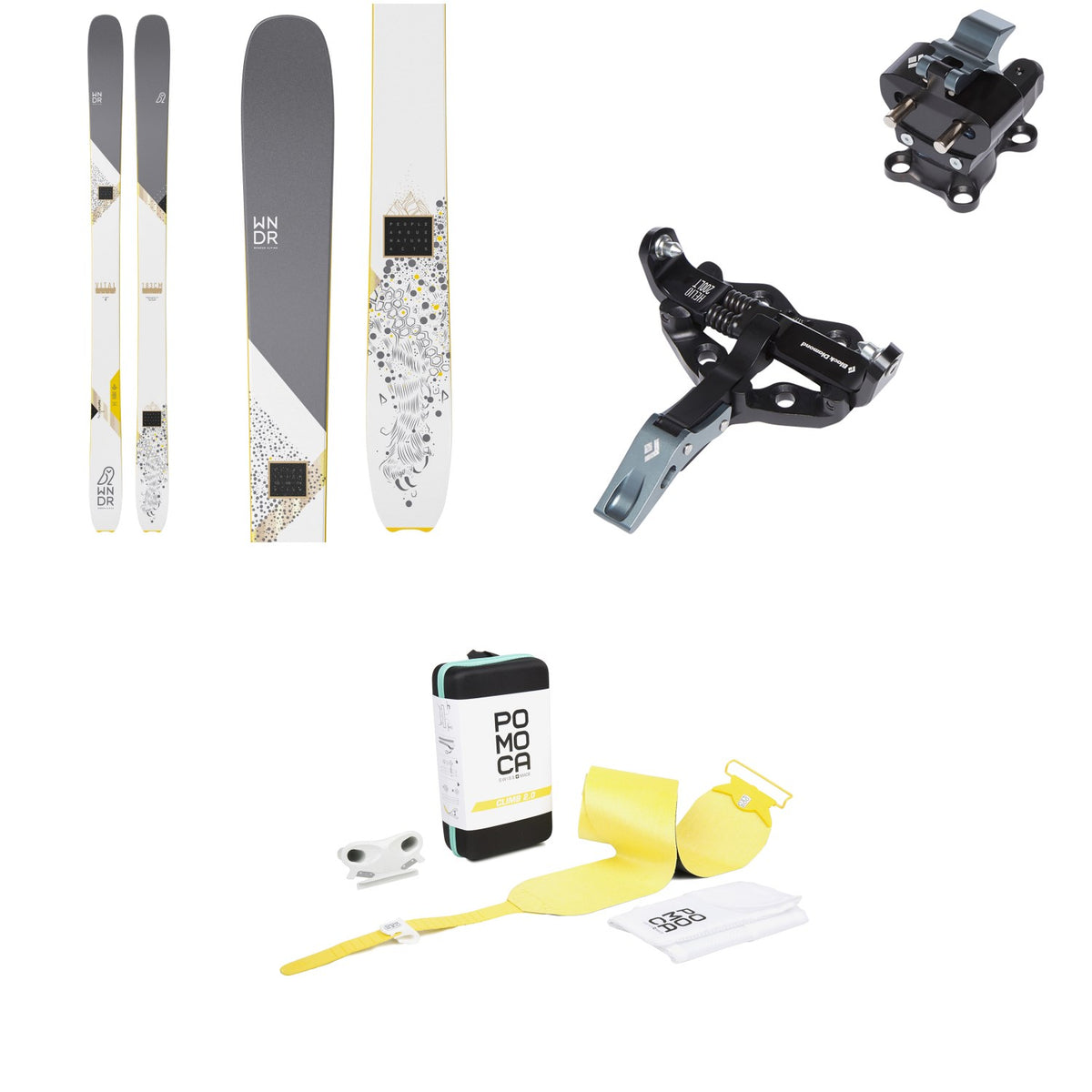 WNDR Alpine Vital 100 Camber Skis + Black Diamond Helio 200 LT Alpine Touring Bindings + Pomoca Climb 2.0 Climbing Skins 2022