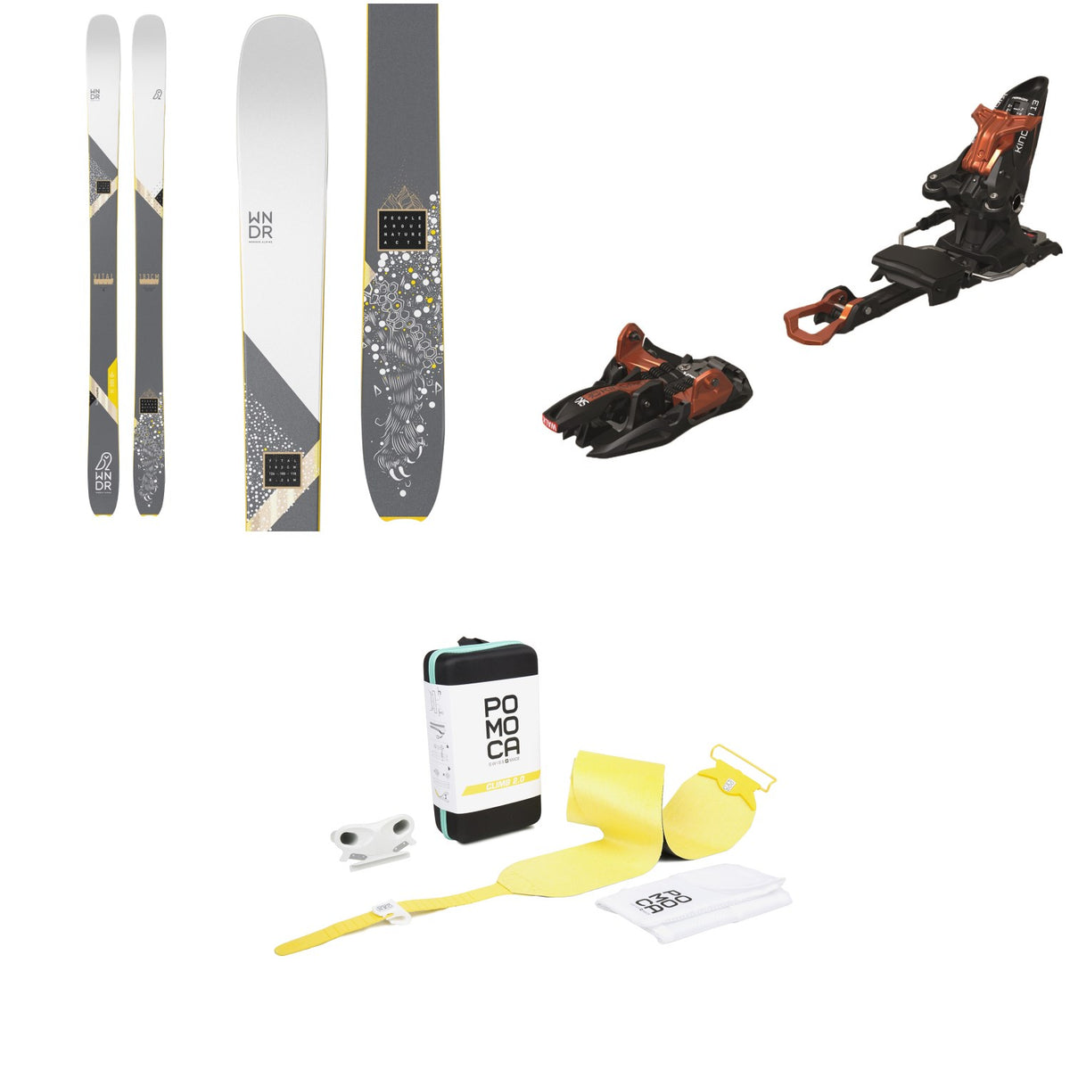 WNDR Alpine Vital 100 Reverse Camber Skis 2022 + Marker Kingpin 13 Alpine Touring Ski Bindings 2020 + Pomoca Climb 2.0 Climbing Skins