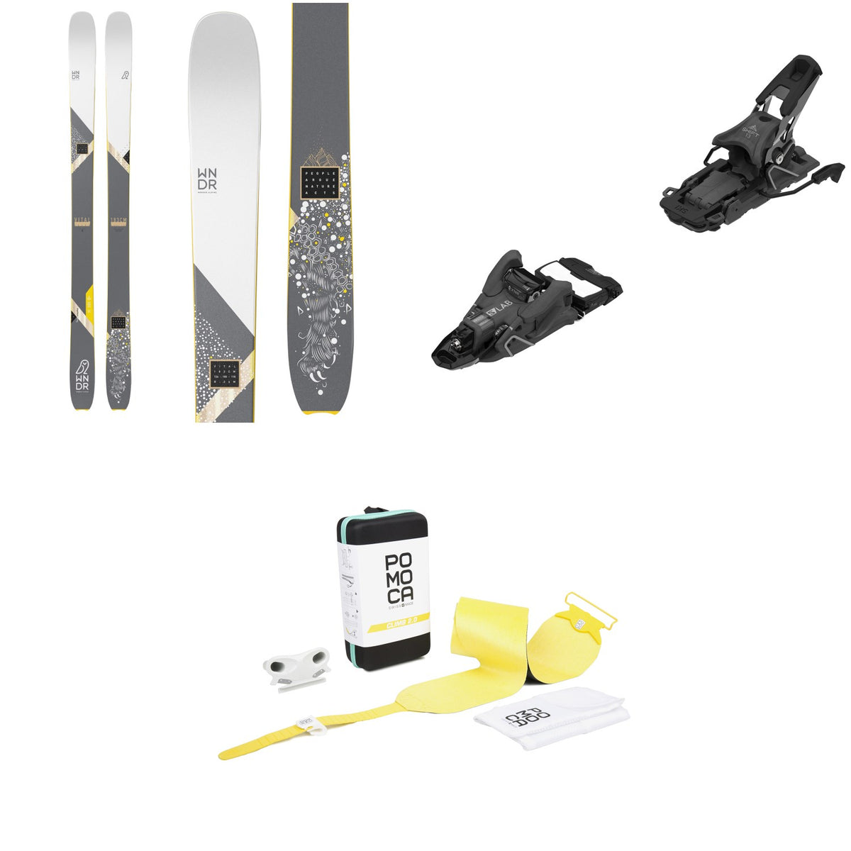 WNDR Alpine Vital 100 Reverse Camber Skis 2022 + Salomon S/Lab Shift MNC 13 Alpine Touring Ski Bindings 2023 + Pomoca Climb 2.0 Climbing Skins