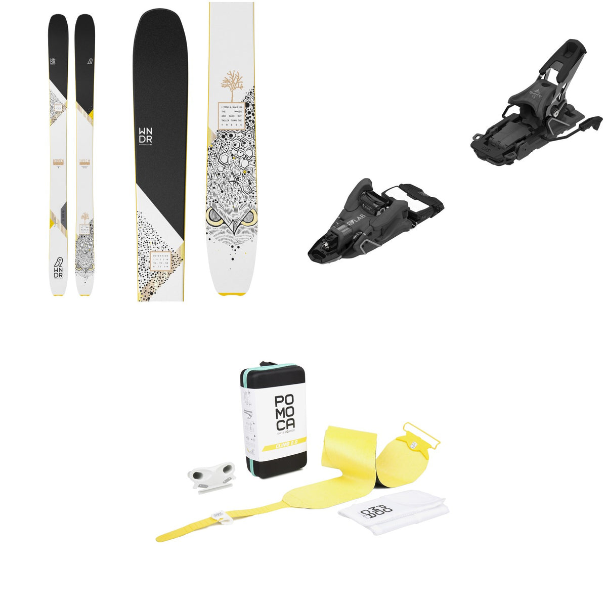 WNDR Alpine Intention 110 Camber Skis 2022 + Salomon S/Lab Shift MNC 13 Alpine Touring Ski Bindings 2023 + Pomoca Climb 2.0 Climbing Skins