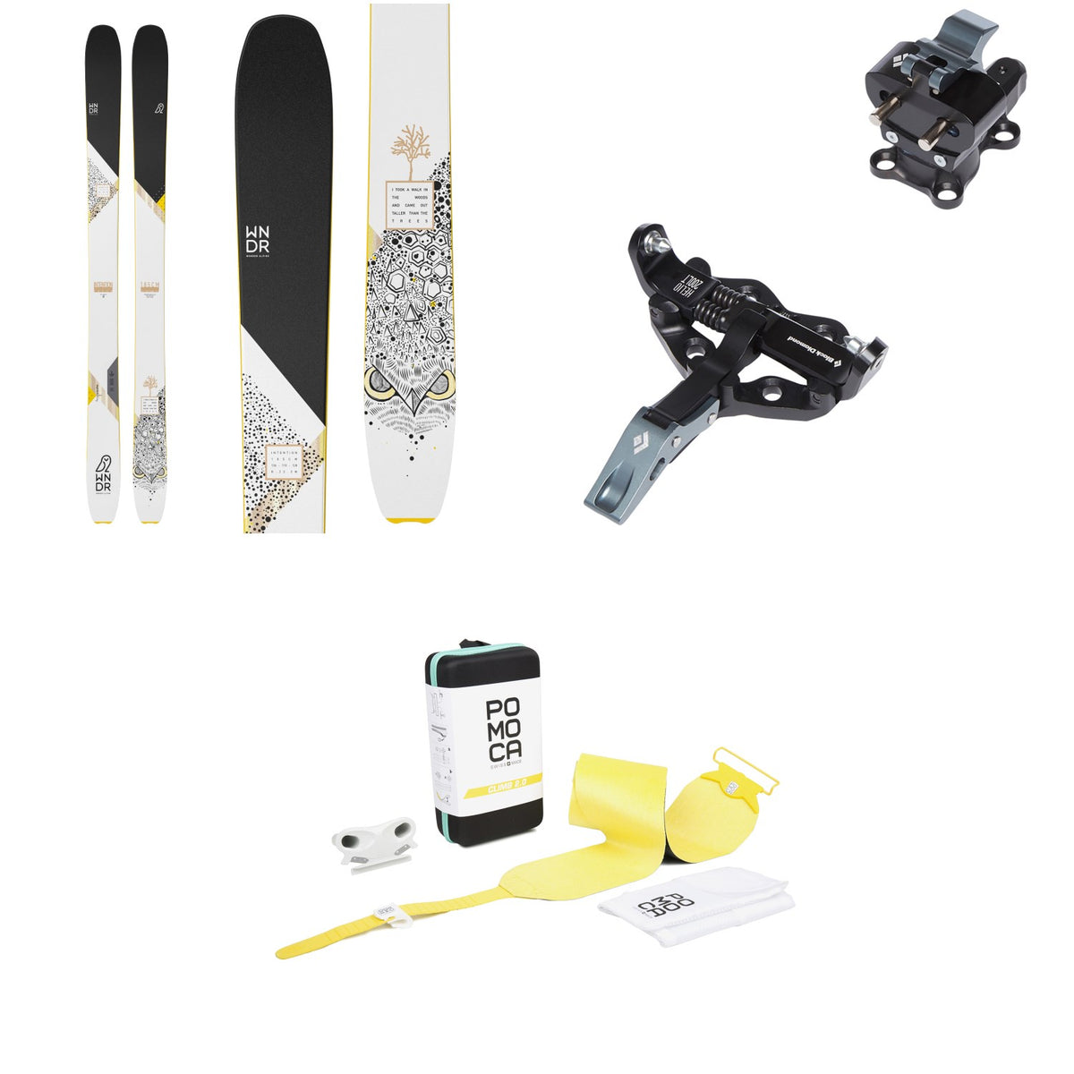 WNDR Alpine Intention 110 Camber Skis + Black Diamond Helio 200 LT Alpine Touring Bindings + Pomoca Climb 2.0 Climbing Skins 2022