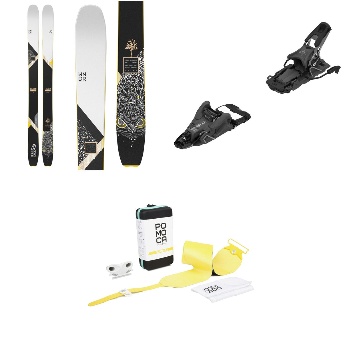 WNDR Alpine Intention 110 Reverse Camber Skis 2022 + Salomon S/Lab Shift MNC 13 Alpine Touring Ski Bindings 2023 + Pomoca Climb 2.0 Climbing Skins