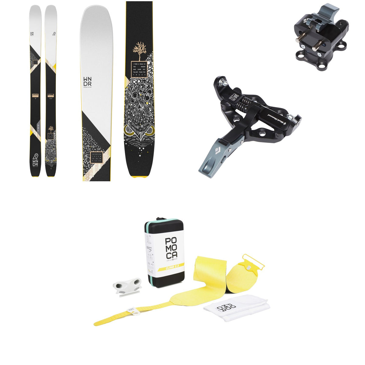 WNDR Alpine Intention 110 Reverse Camber Skis + Black Diamond Helio 200 LT Alpine Touring Bindings + Pomoca Climb 2.0 Climbing Skins 2022