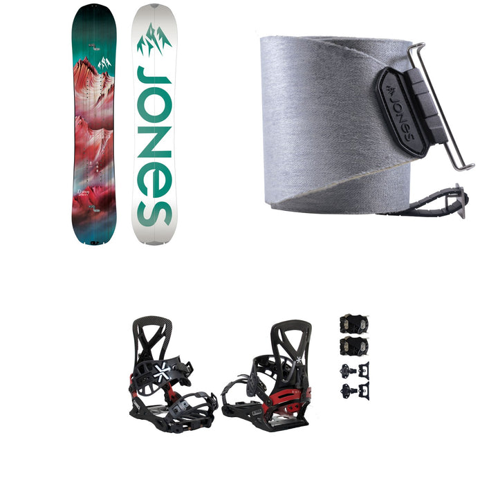 Jones Dream Weaver Splitboard - Women's 2023 + Nomad Quick Tension Tail Clip Splitboard Skins + Karakoram PRIME Grizzly + Split Interface Splitboard Bindings 2023