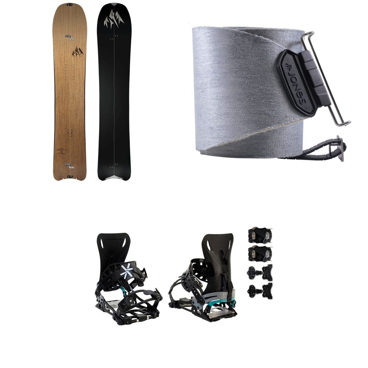 Jones Hovercraft Splitboard - Women's + Nomad Quick Tension Tail Clip Splitboard Skins + Karakoram PRIME NOMAD W + Split Interface Splitboard Bindings - Women's 2023