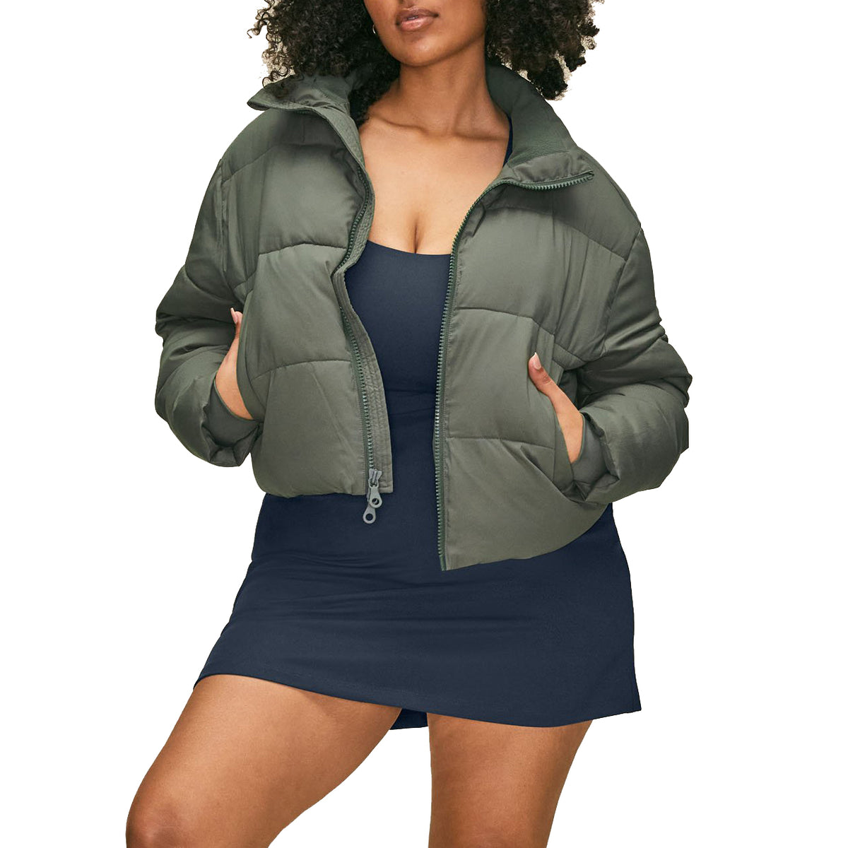 Girlfriend Collective Cropped Recycled Puffer - Women's Thyme