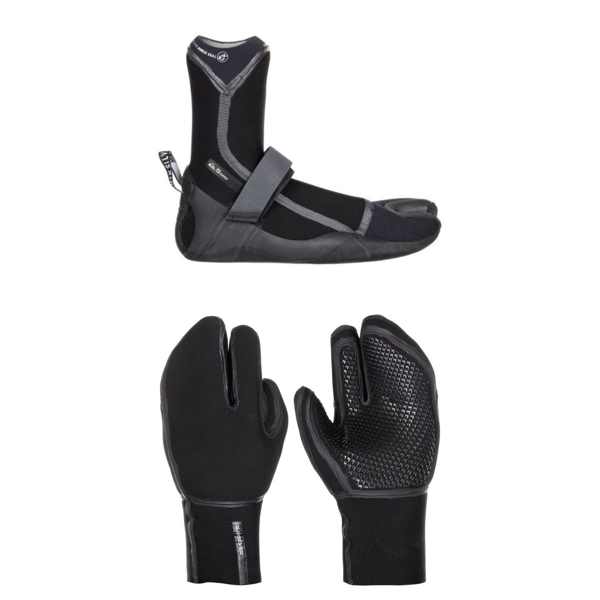 Quiksilver 5mm Marathon Sessions Split Toe Wetsuit Boots + 5mm Marathon Sessions 3 Finger Wetsuit Mittens