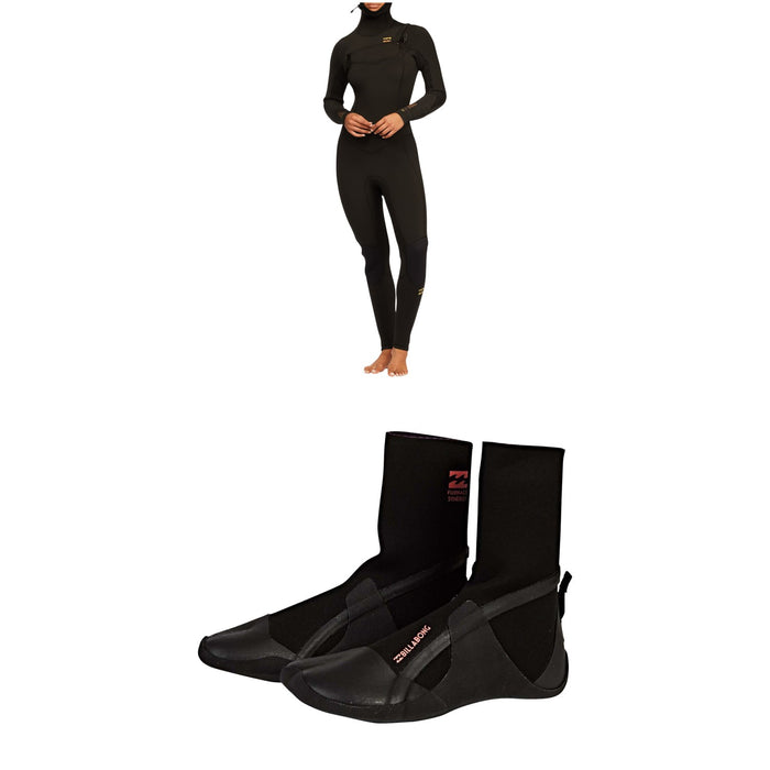 Billabong 5/4 Synergy Chest Zip Hooded Wetsuit + 5mm Furnace Synergy Split Toe Wetsuit Boots - Women's