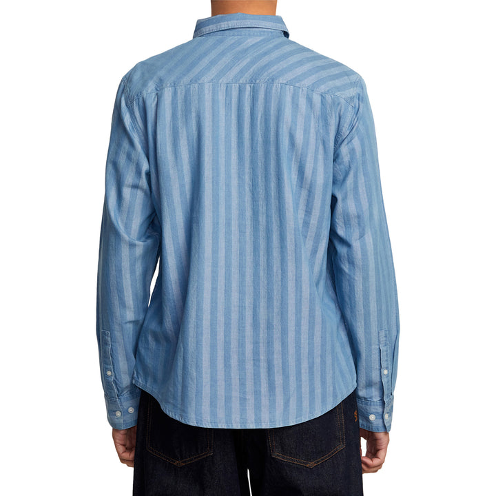 RVCA Walker Stripe Long-Sleeve Shirt - Men's Washed Indigo