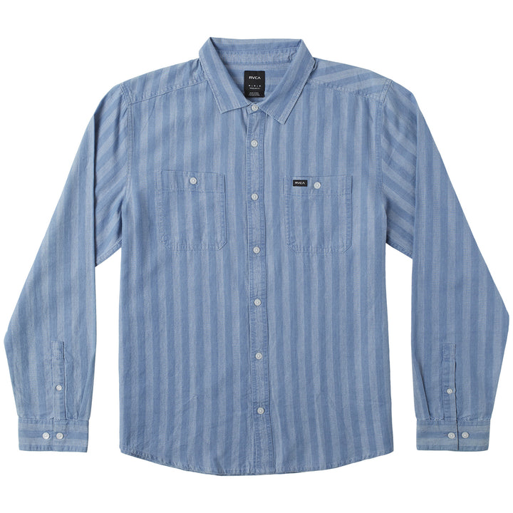 RVCA Walker Stripe Long-Sleeve Shirt - Men's Washed Indigo