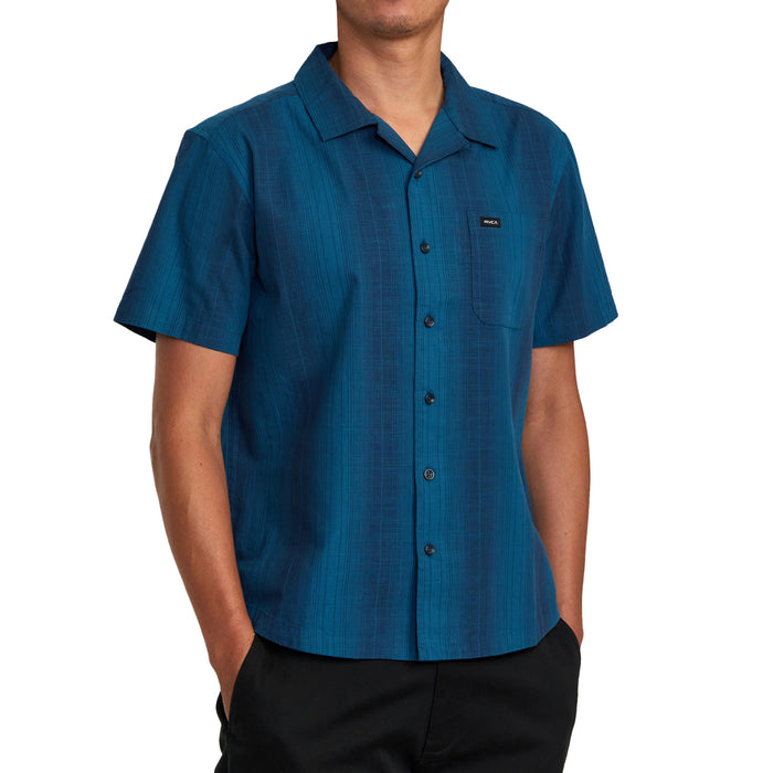 RVCA Mission Stripe Short-Sleeve Shirt - Men's Moody Blue