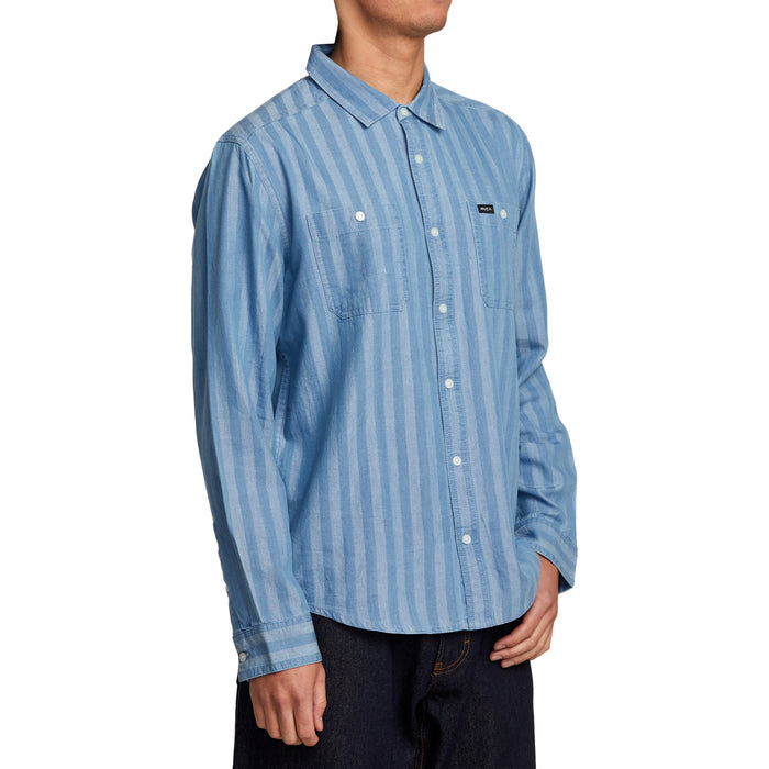 RVCA Walker Stripe Long-Sleeve Shirt - Men's Washed Indigo