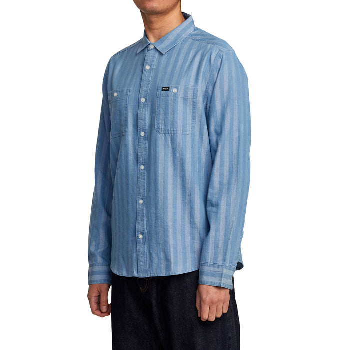 RVCA Walker Stripe Long-Sleeve Shirt - Men's Washed Indigo