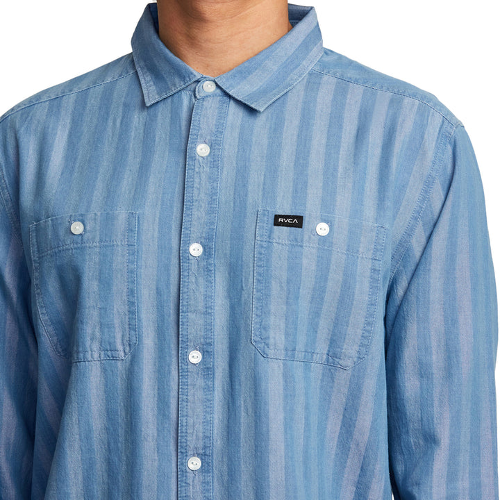 RVCA Walker Stripe Long-Sleeve Shirt - Men's Washed Indigo