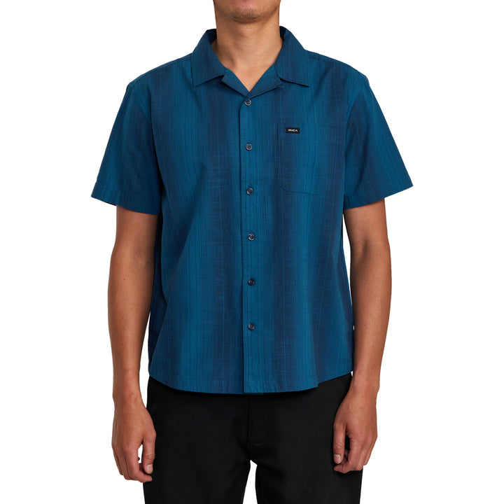 RVCA Mission Stripe Short-Sleeve Shirt - Men's Moody Blue