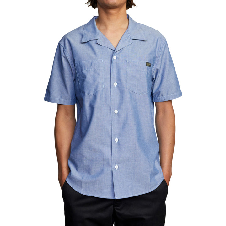 RVCA Day Shift Short-Sleeve Shirt - Men's Blue Chambray