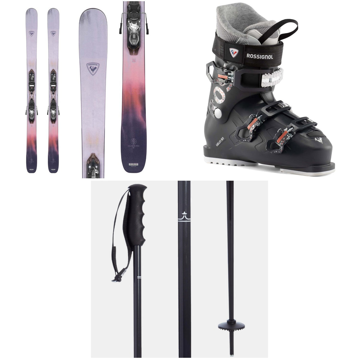 Rossignol Rallybird 90 Pro Skis + Xpress 10W GW Bindings + Kelia 50 Ski Boots - Women's + evo Merge Ski Poles 2023