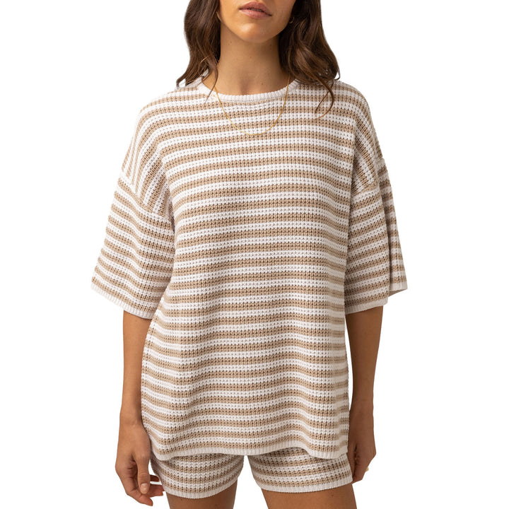 Rhythm Corsica Knit Oversized Tee - Women's Oatmarle Stripe