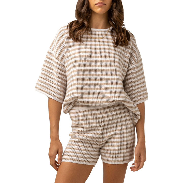 Rhythm Corsica Knit Oversized Tee - Women's Oatmarle Stripe