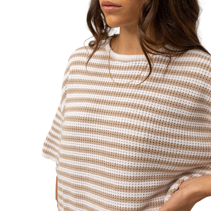 Rhythm Corsica Knit Oversized Tee - Women's Oatmarle Stripe
