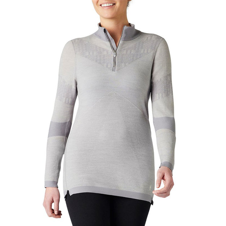 Smartwool Intraknit Merino 250 Pattern 1/4 Zip Top - Women's Light Grey Plaid