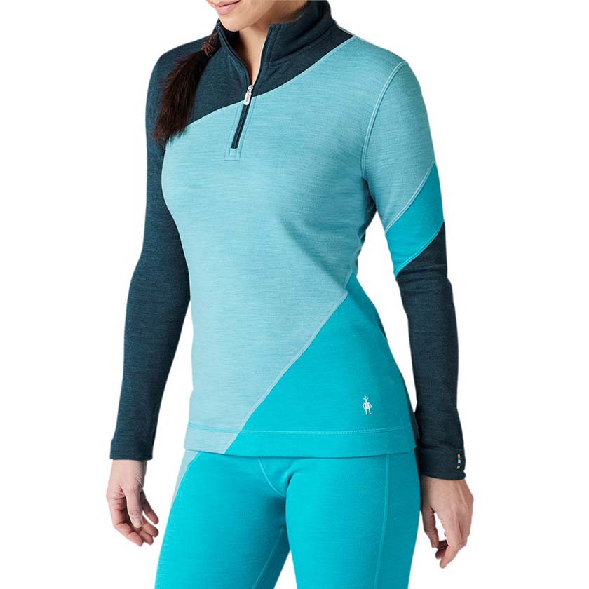 Smartwool Classic Thermal Merino Base Layer Colorblock 1/4 Zip Top - Women's Twilight Blue Heather