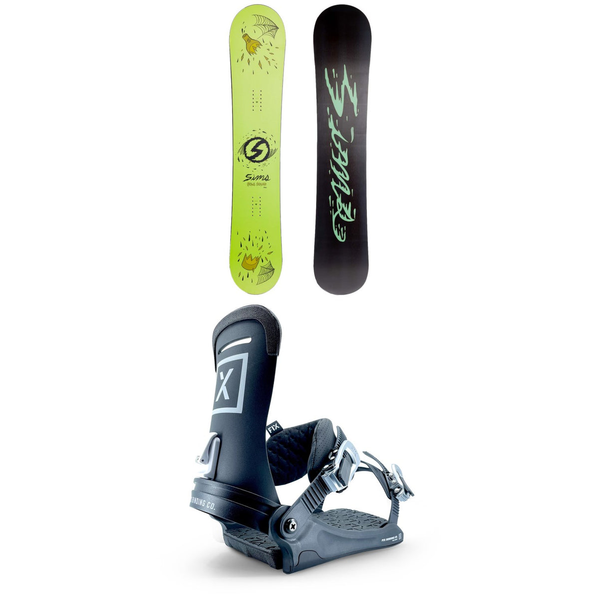 Sims Bowl Squad Snowboard + Fix Yale Snowboard Bindings 2023