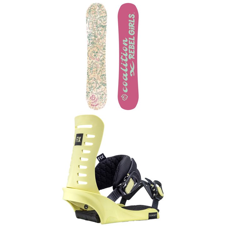 Coalition Snow Queen Bee Rebel Girls Snowboard + Fix Sunset Snowboard Bindings - Women's 2023