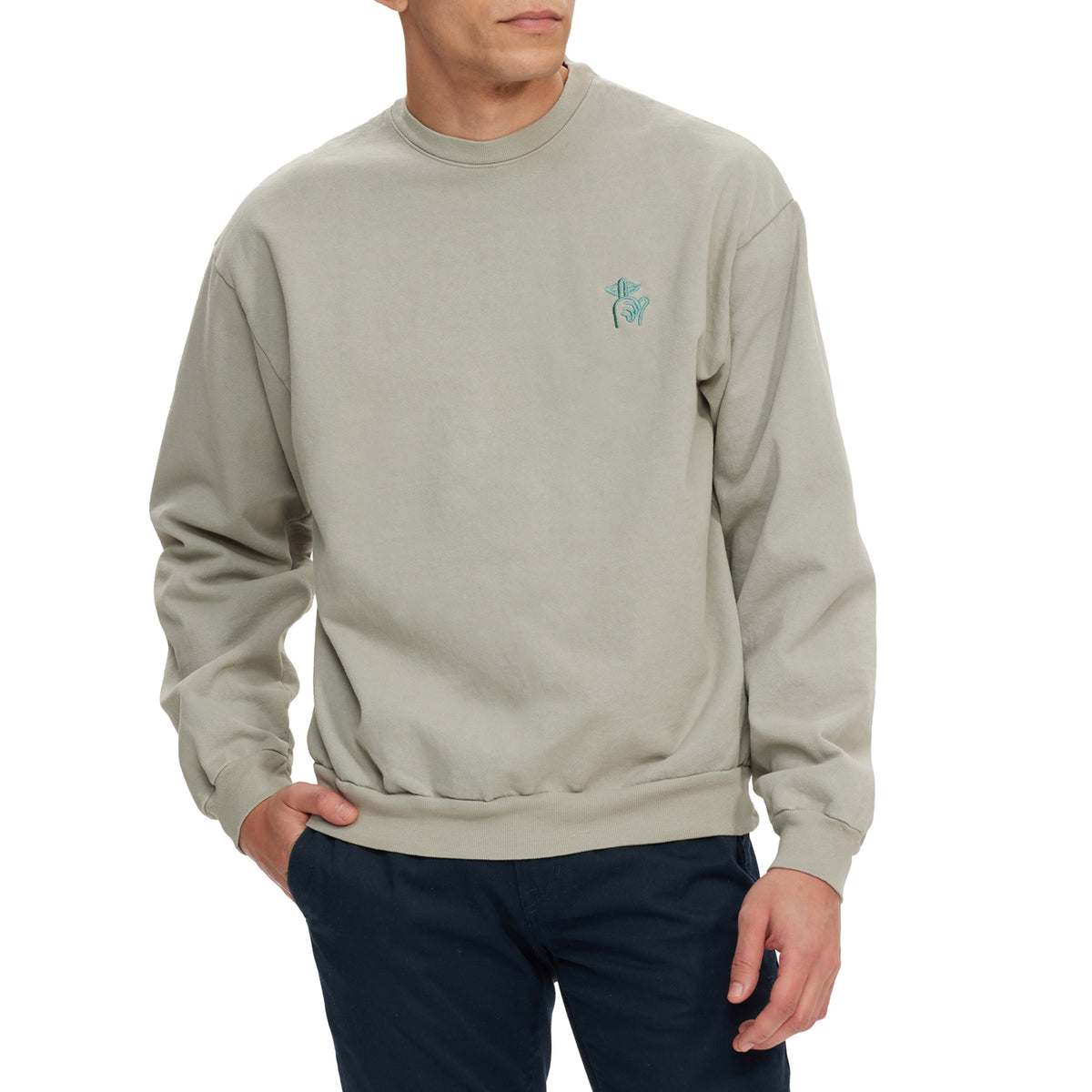 The Quiet Life Shhh Embroidery Crewneck - Men's Sage