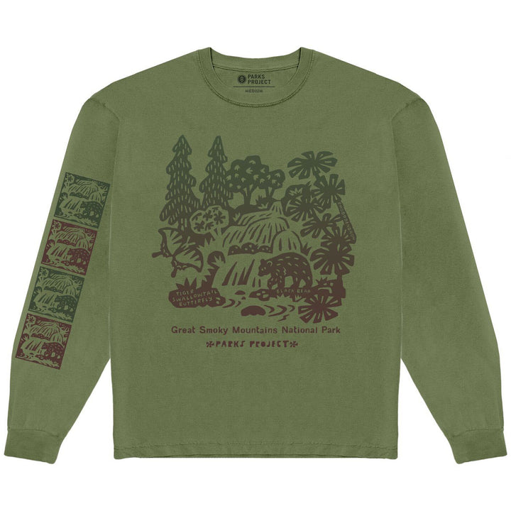 Parks Project Great Smoky Mountains Woodcut Long-Sleeve Tee - Men's Green