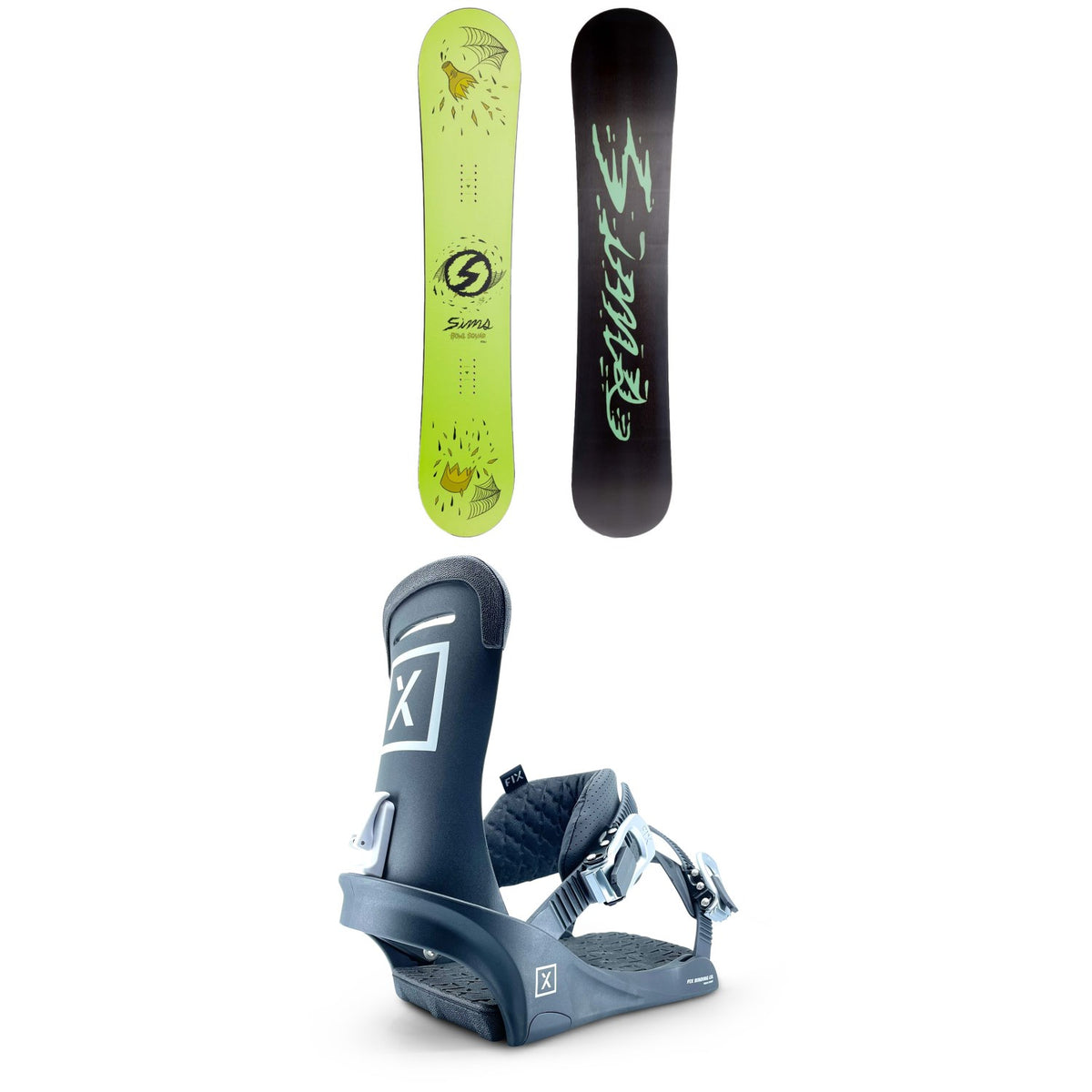 Sims Bowl Squad Snowboard + Fix Truce Snowboard Bindings 2023