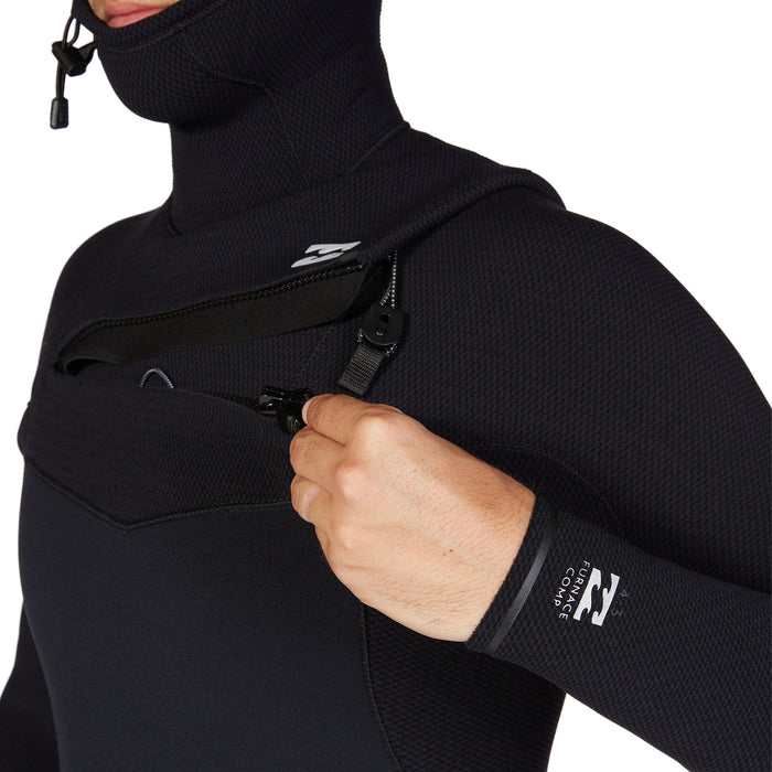 Billabong 4/3 Furnace Comp Chest Zip Hooded Wetsuit Black