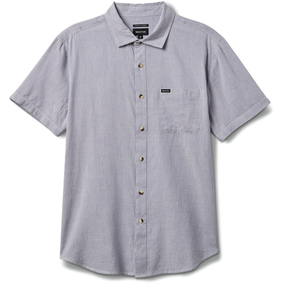 Brixton Charter Stripe Short-Sleeve Shirt - Men's White/Pacific Blue
