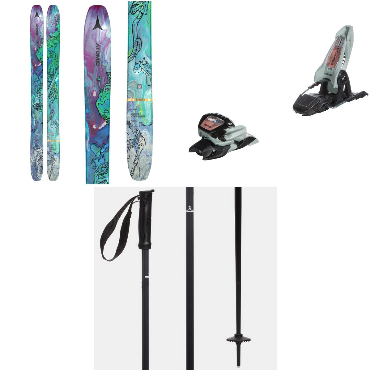 Atomic Bent Chetler 120 Skis + Marker Griffon 13 ID Ski Bindings + evo Merge Ski Poles