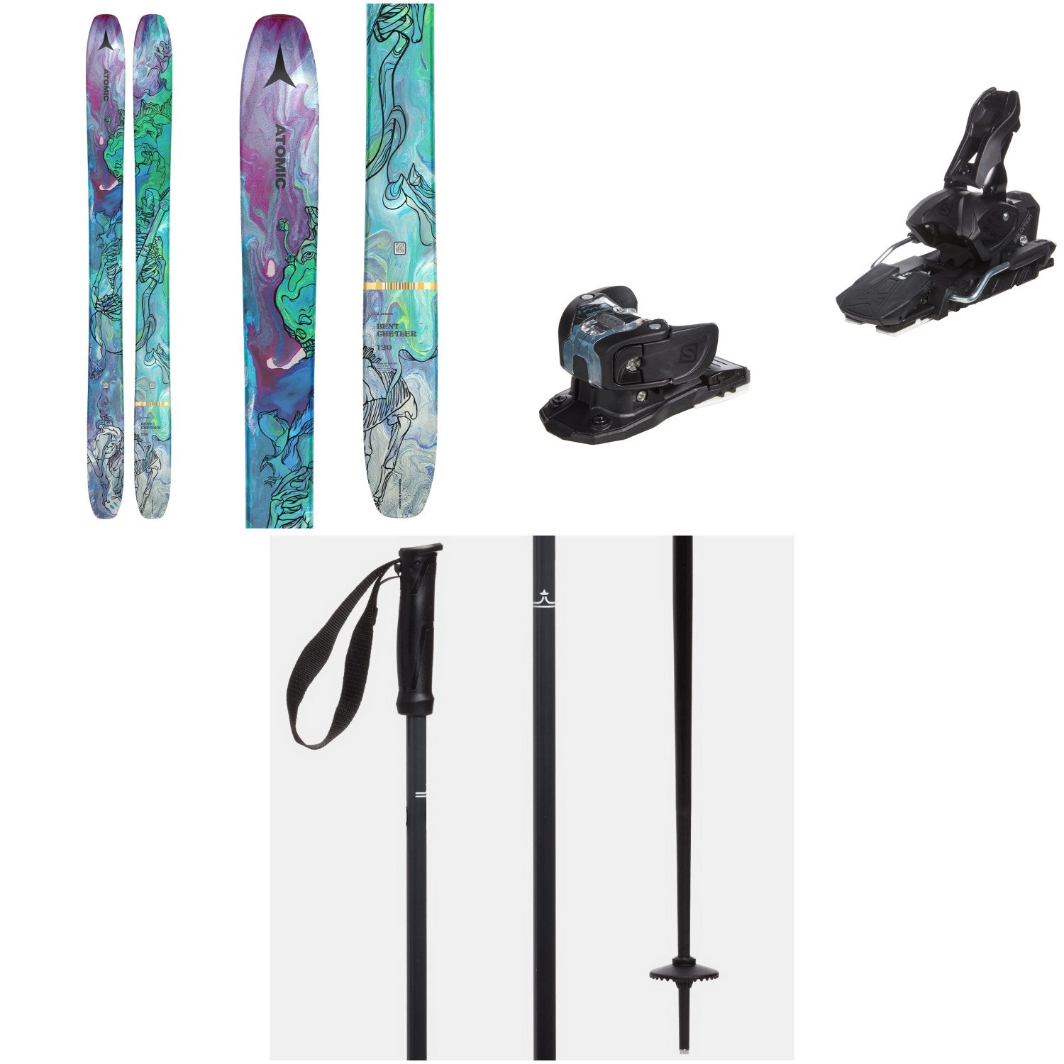 Atomic Bent Chetler Skis + Salomon Warden MNC Ski Bindings + evo Merge Ski Poles